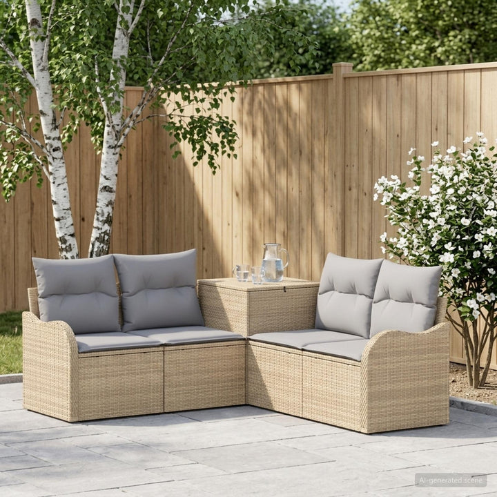 Sofa Sæt 5 stk. Beige og lys grå Poly Rattan og Stål