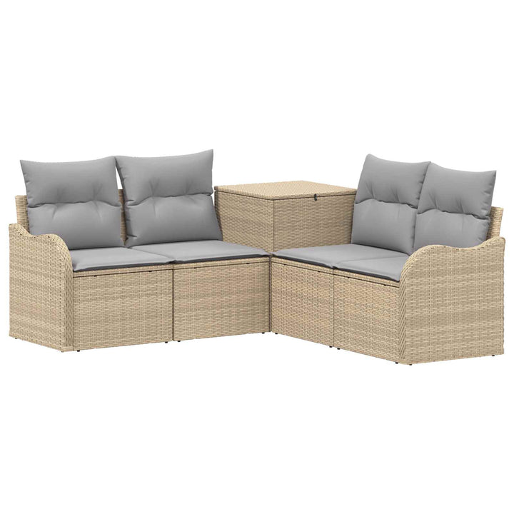 Sofa Sæt 5 stk. Beige og lys grå Poly Rattan og Stål