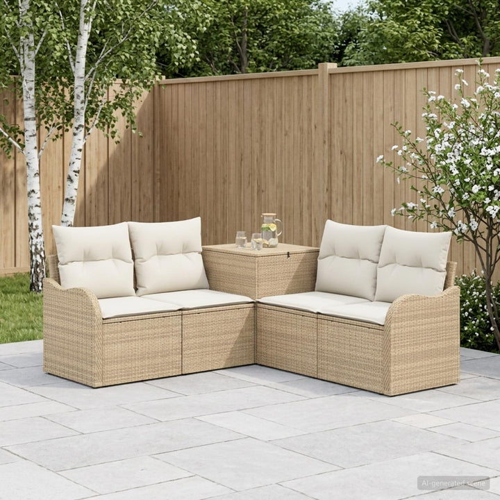 Sofa Sæt 5 stk. Beige og cremehvid Poly Rattan og Stål