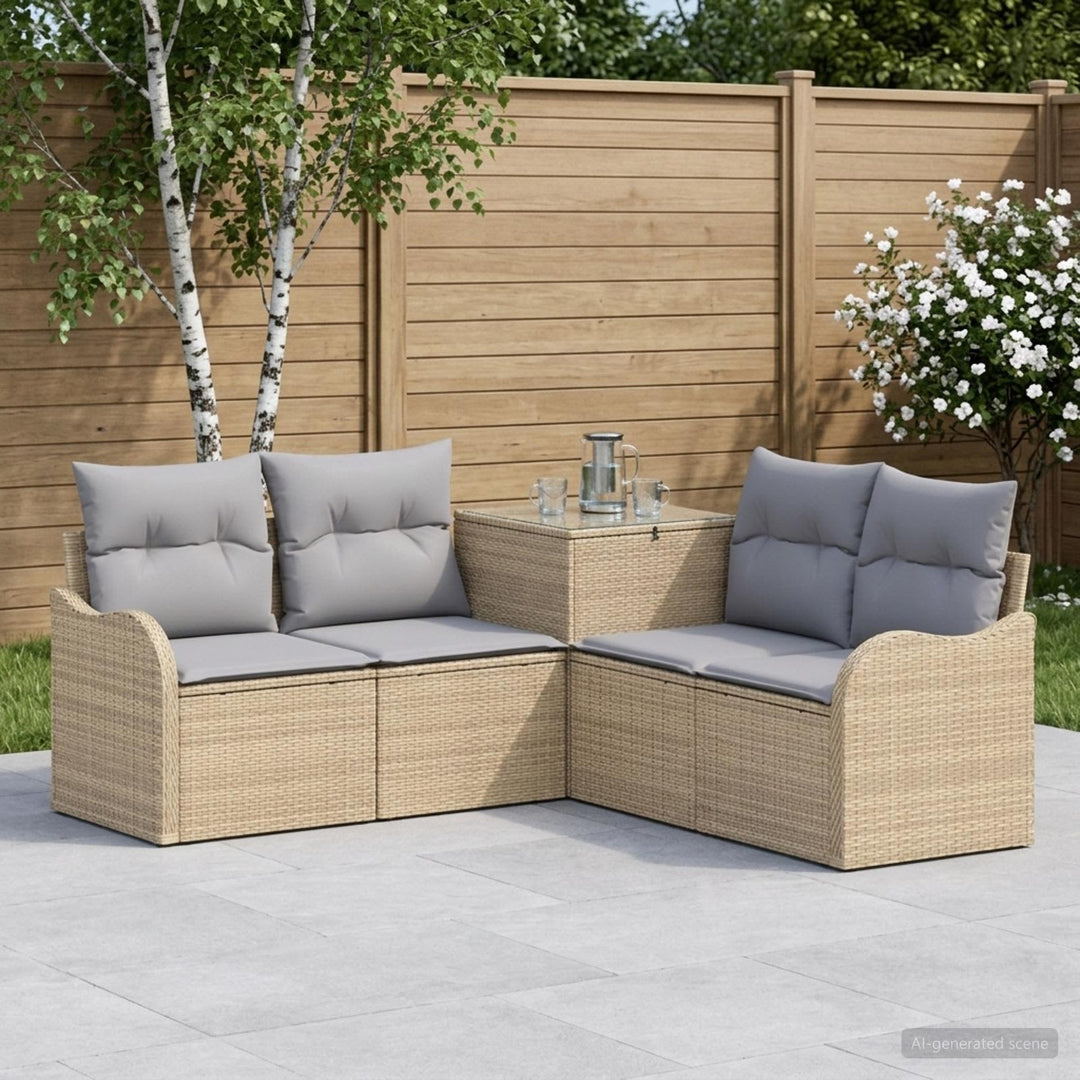 Sofa Sæt 5 stk. Beige og lys grå Poly Rattan og Stål