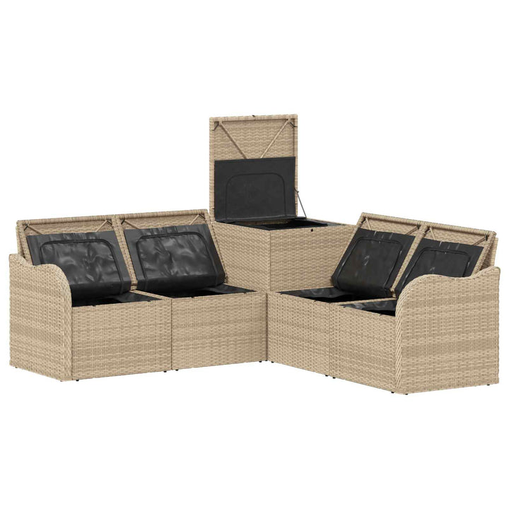 Sofa Sæt 5 stk. Beige og lys grå Poly Rattan og Stål