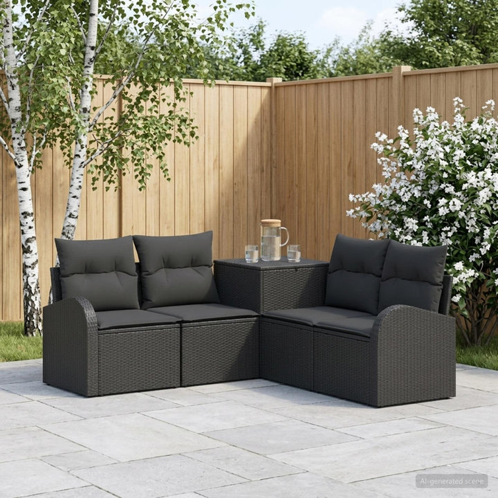 Sofa Sæt 5 stk. Sort Poly Rattan og Stål