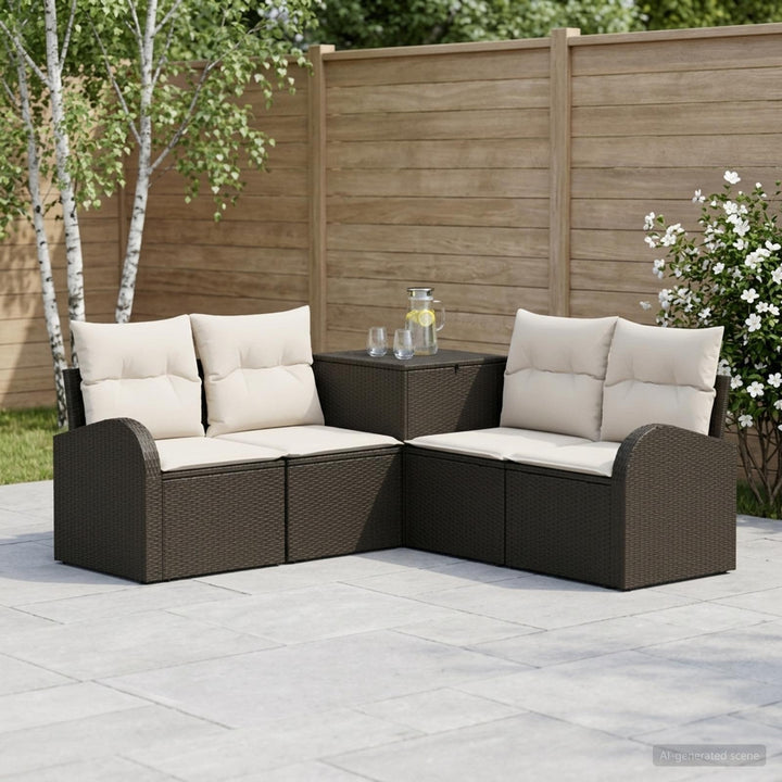 Sofa Sæt 5 stk. Sort og Cremehvid Poly Rattan og Stål
