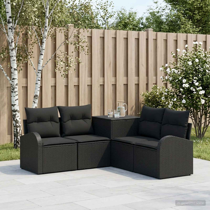 Sofa Sæt 5 stk. Sort Poly Rattan og Stål