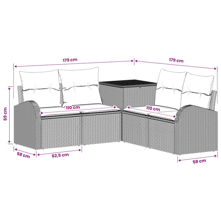 Sofa Sæt 5 stk. Sort Poly Rattan og Stål