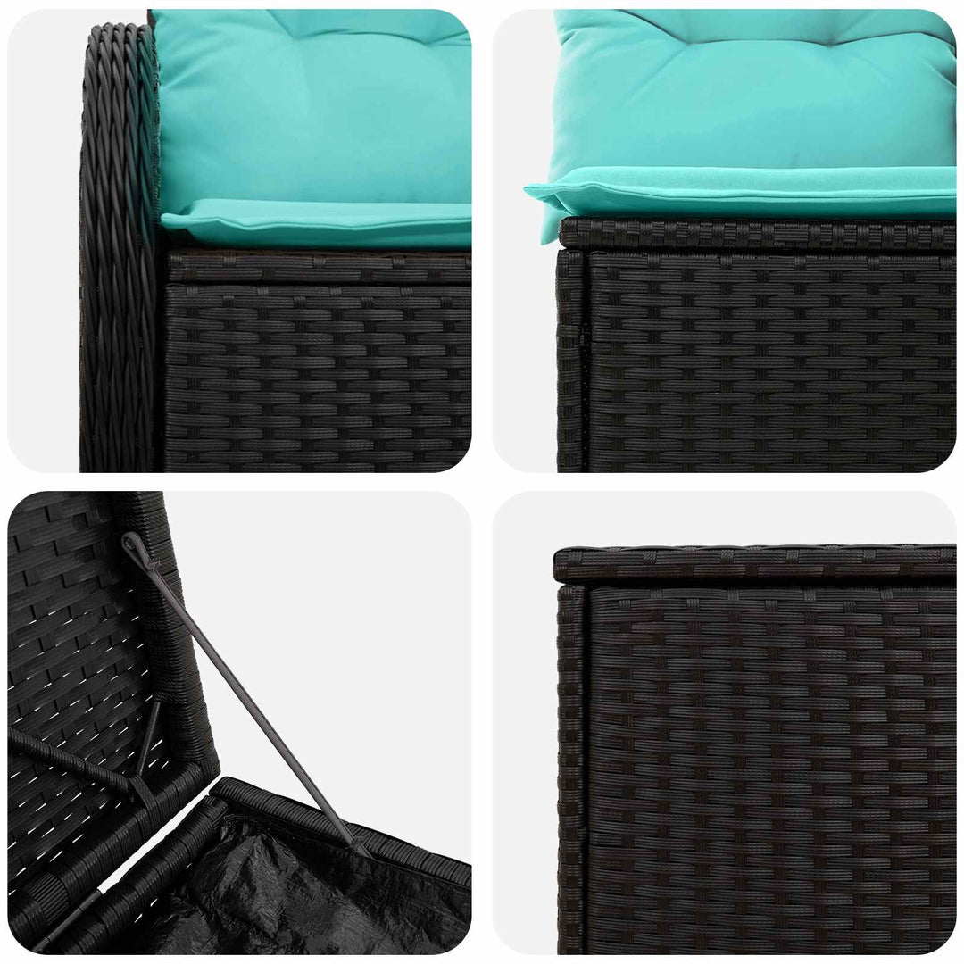 Sofa Sæt 5 stk. Sort og Blå Poly Rattan og Stål