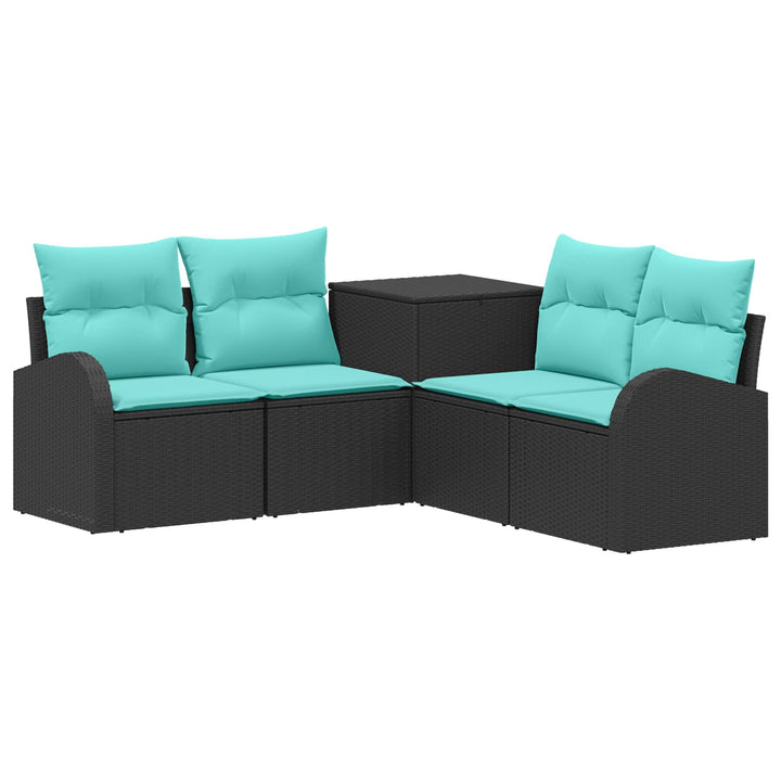 Sofa Sæt 5 stk. Sort og Blå Poly Rattan og Stål