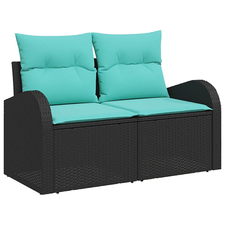 Sofa Sæt 5 stk. Sort og Blå Poly Rattan og Stål