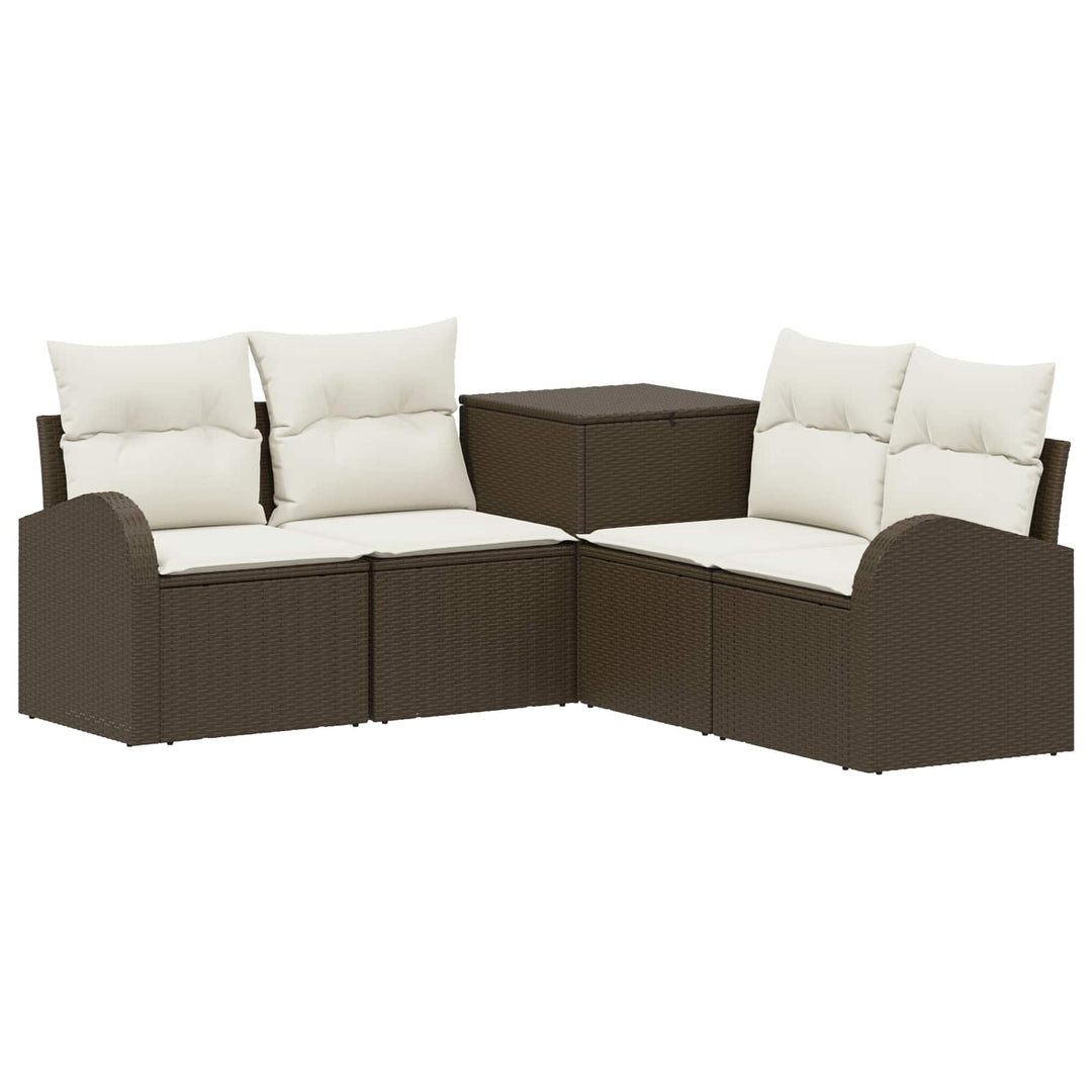Sofa Sæt 5 stk. Brun og Creme Hvid Poly Rattan og Stål
