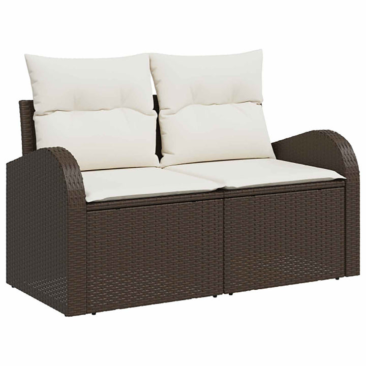Sofa Sæt 5 stk. Brun og Creme Hvid Poly Rattan og Stål