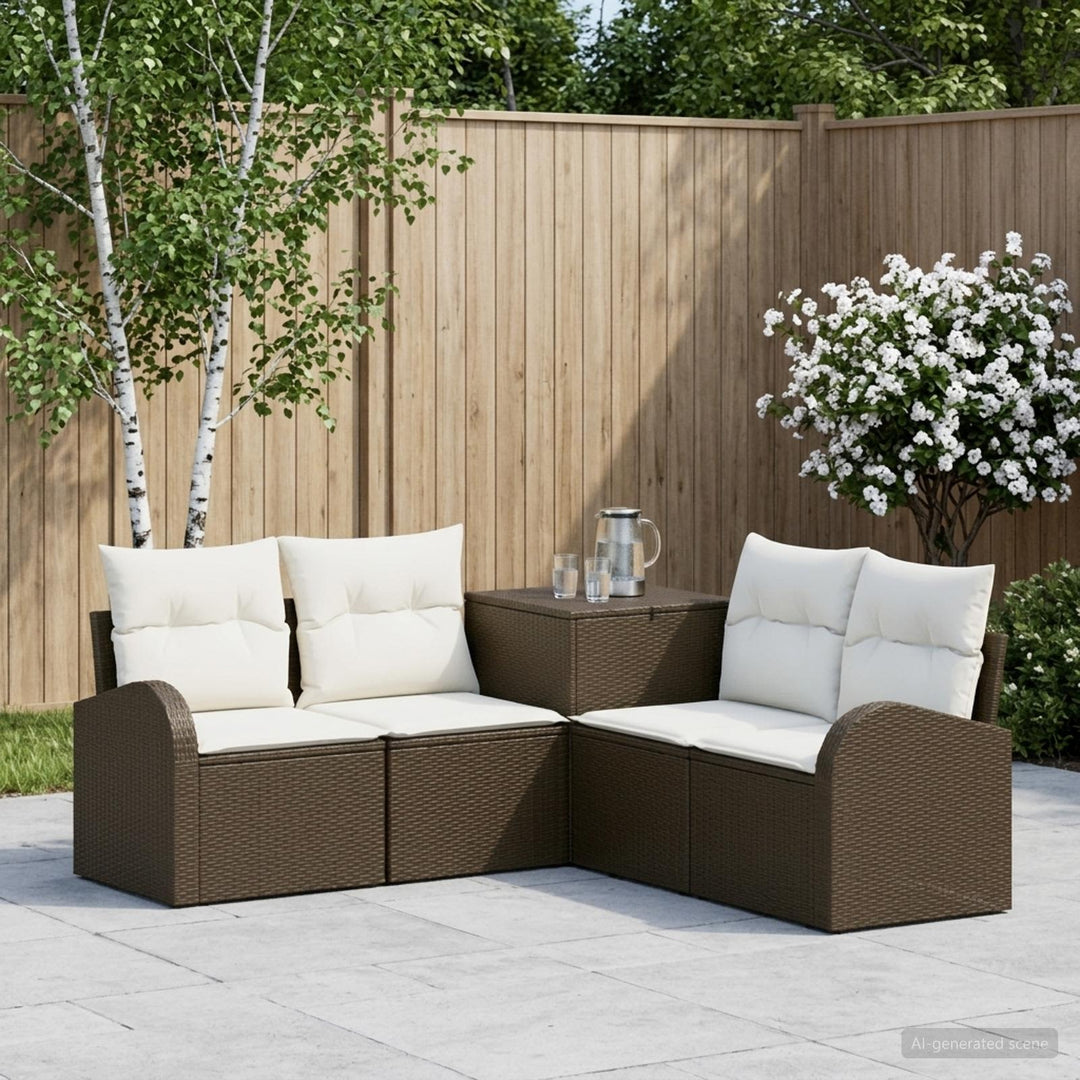 Sofa Sæt 5 stk. Brun og Creme Hvid Poly Rattan og Stål