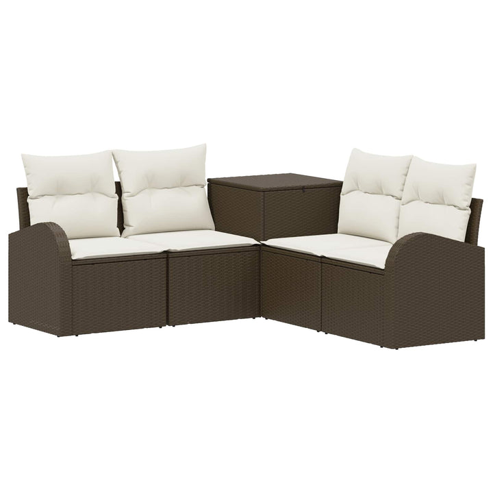 Sofa Sæt 5 stk. Brun og Creme Hvid Poly Rattan og Stål