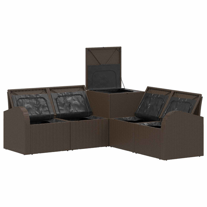 Sofa Sæt 5 stk. Brun og Creme Hvid Poly Rattan og Stål