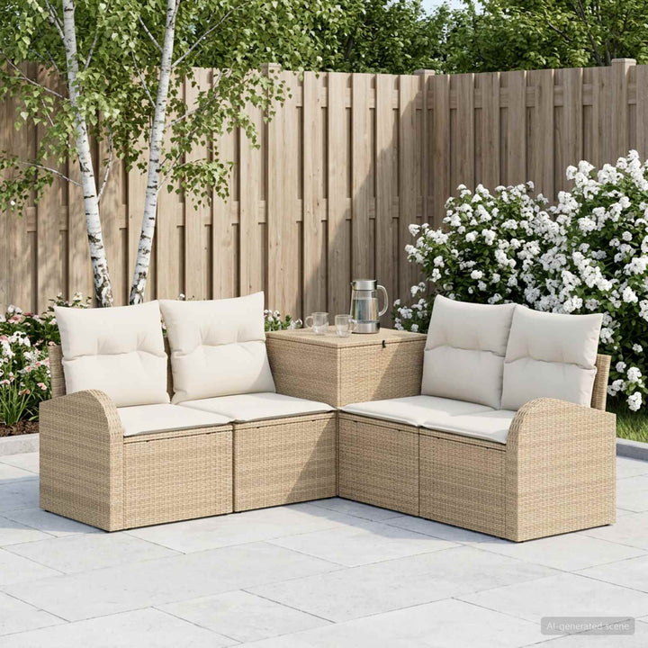 Sofa Sæt 5 stk. Beige og cremehvid Poly Rattan og Stål
