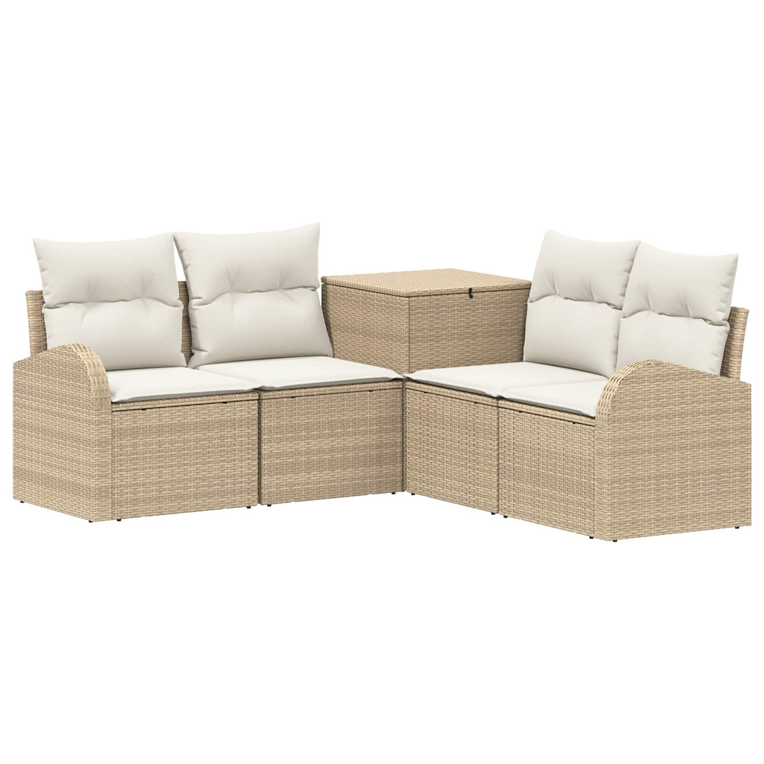 Sofa Sæt 5 stk. Beige og cremehvid Poly Rattan og Stål