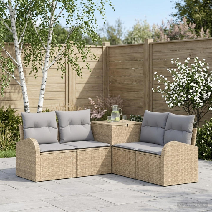 Sofa Sæt 5 stk. Beige og lys grå Poly Rattan og Stål