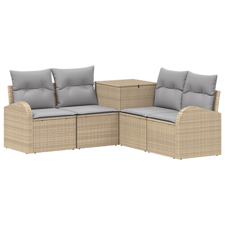Sofa Sæt 5 stk. Beige og lys grå Poly Rattan og Stål
