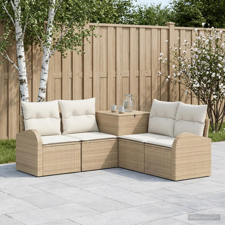 Sofa Sæt 5 stk. Beige og cremehvid Poly Rattan og Stål