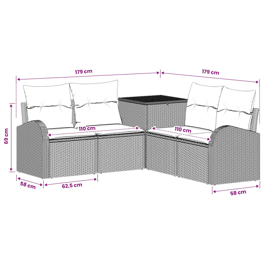 Sofa Sæt 5 stk. Beige og cremehvid Poly Rattan og Stål