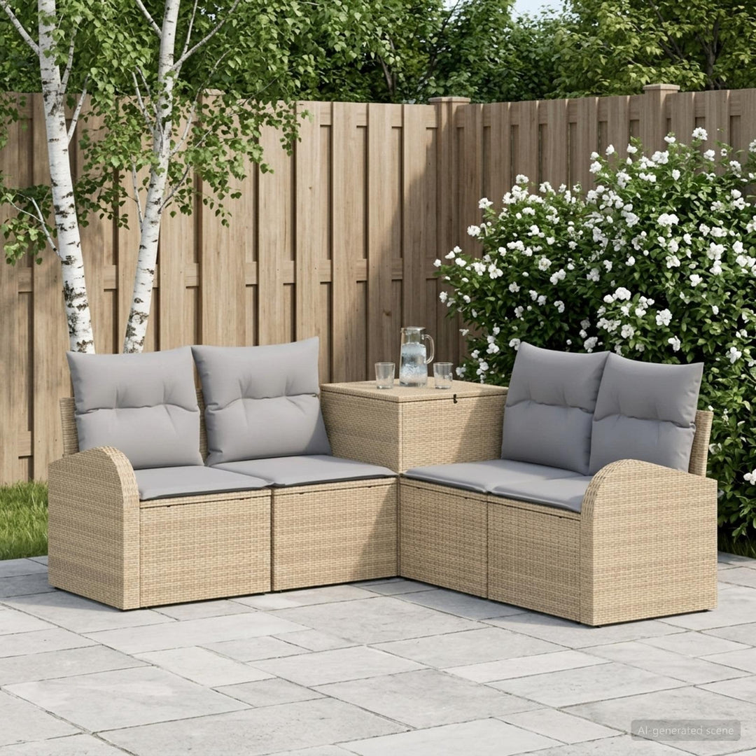 Sofa Sæt 5 stk. Beige og lys grå Poly Rattan og Stål