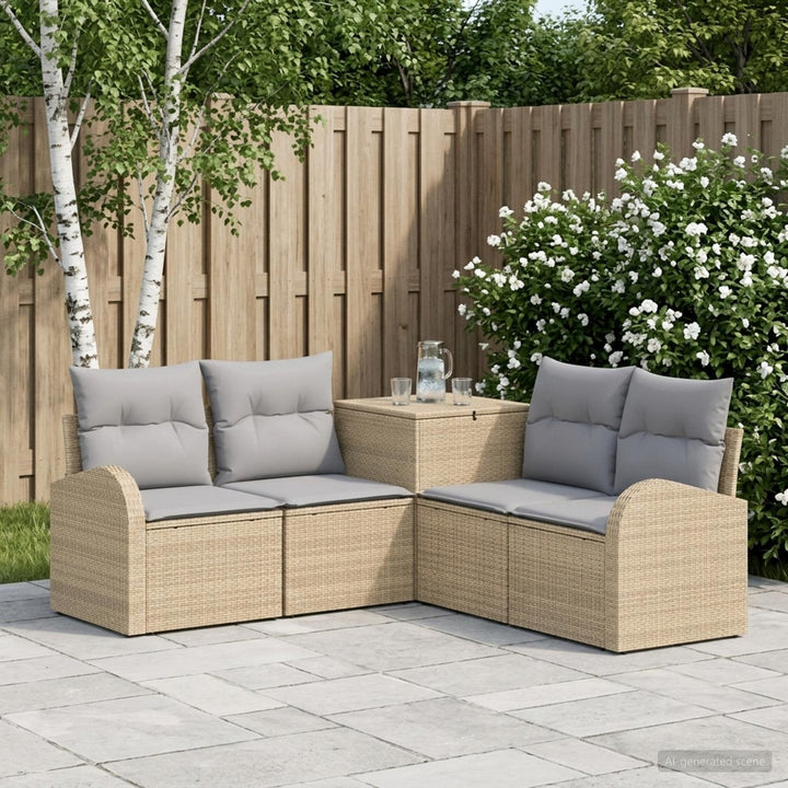 Sofa Sæt 5 stk. Beige og lys grå Poly Rattan og Stål