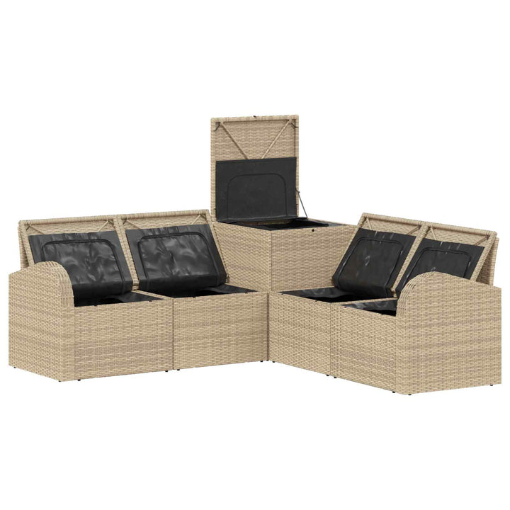 Sofa Sæt 5 stk. Beige og lys grå Poly Rattan og Stål