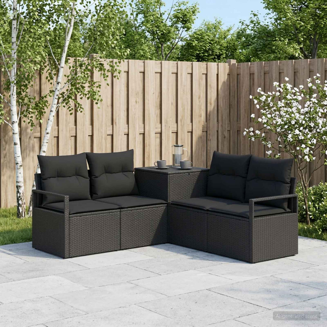 Sofa Sæt 5 stk. Sort Poly Rattan og Stål