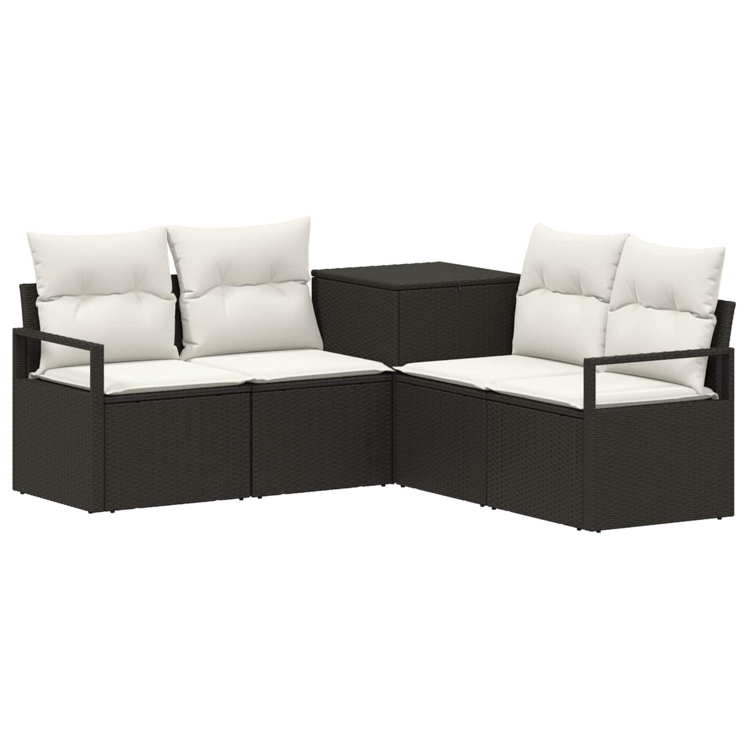 Sofa Sæt 5 stk. Sort og Cremehvid Poly Rattan og Stål