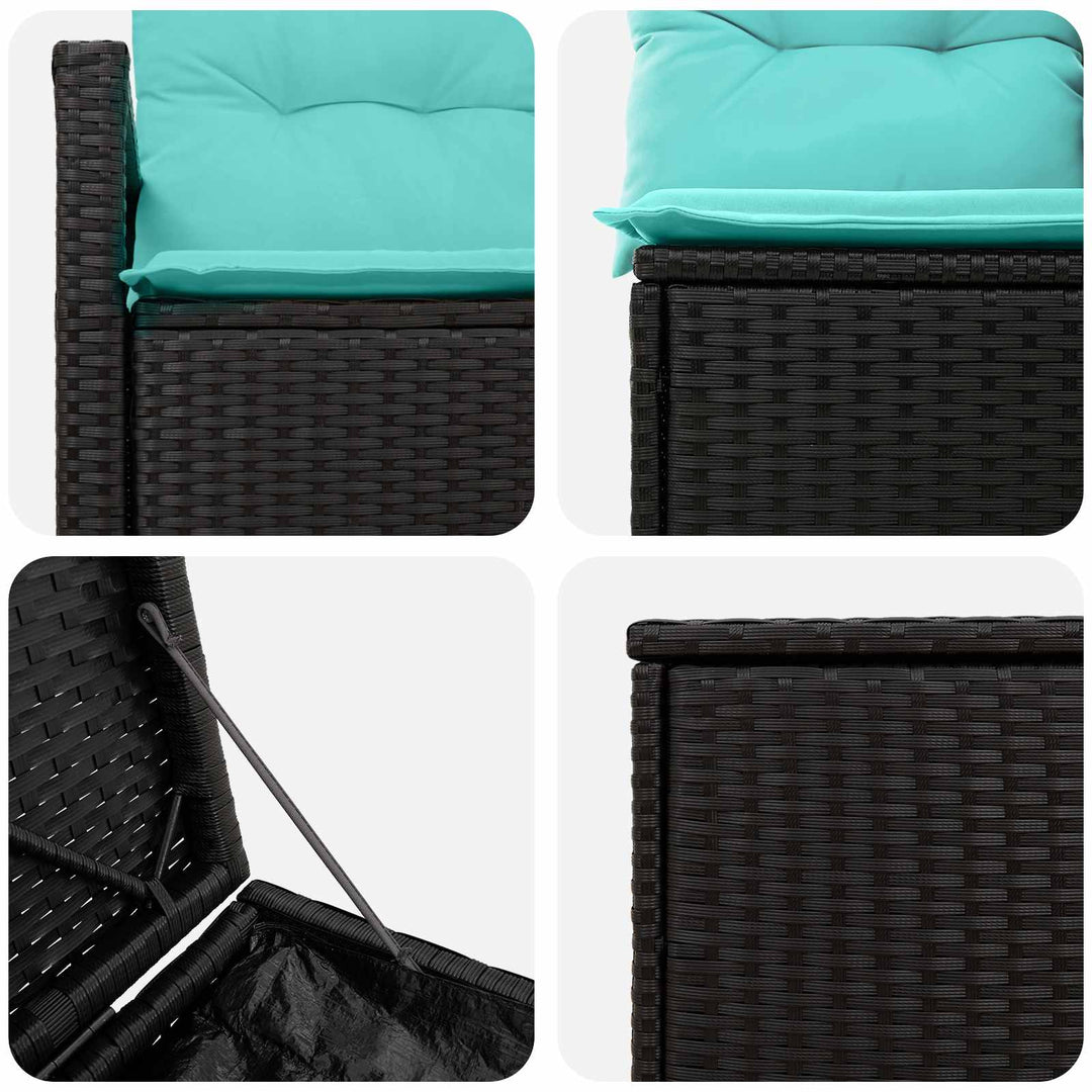 Sofa Sæt 5 stk. Sort og Blå Poly Rattan og Stål