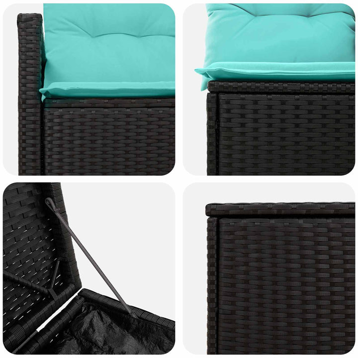 Sofa Sæt 5 stk. Sort og Blå Poly Rattan og Stål