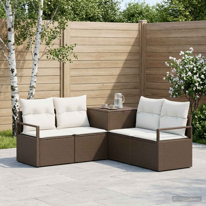 Sofa Sæt 5 stk. Brun og Creme Hvid Poly Rattan og Stål