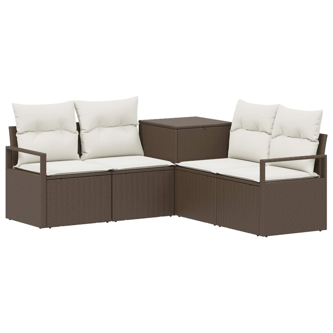 Sofa Sæt 5 stk. Brun og Creme Hvid Poly Rattan og Stål