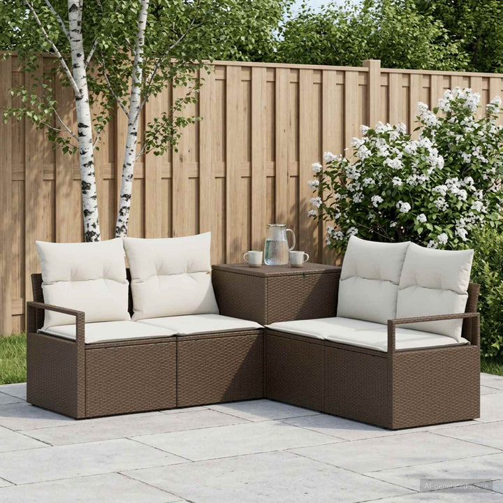 Sofa Sæt 5 stk. Brun og Creme Hvid Poly Rattan og Stål