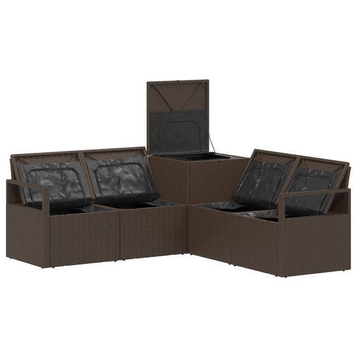 Sofa Sæt 5 stk. Brun og Creme Hvid Poly Rattan og Stål