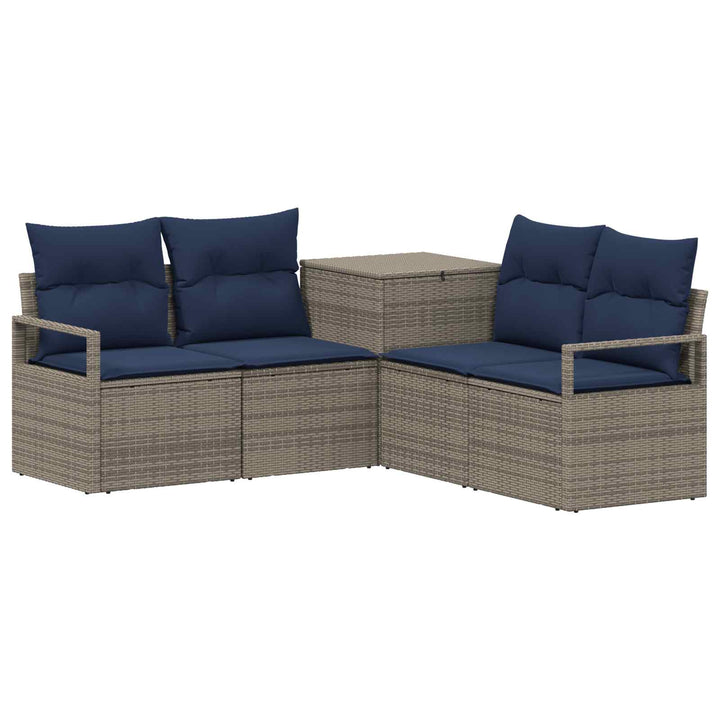 Sofa Sæt 5 stk. Grå og Marineblå Poly Rattan og Stål