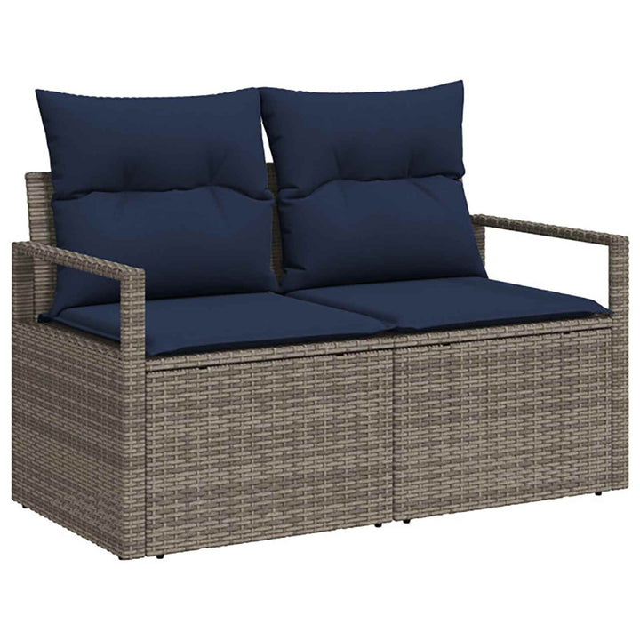 Sofa Sæt 5 stk. Grå og Marineblå Poly Rattan og Stål