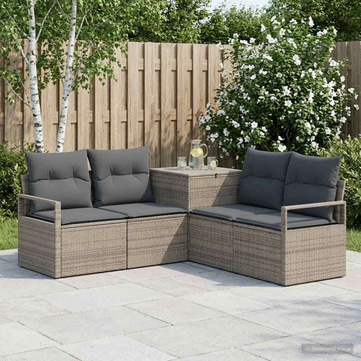 Sofa Sæt 5 stk. Grå og Mørkegrå Poly Rattan og Stål