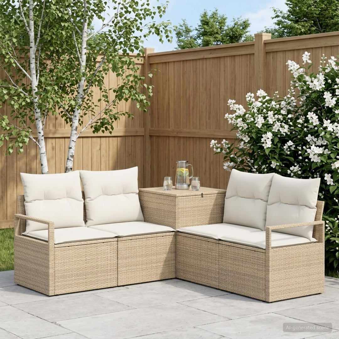 Sofa Sæt 5 stk. Beige og cremehvid Poly Rattan og Stål