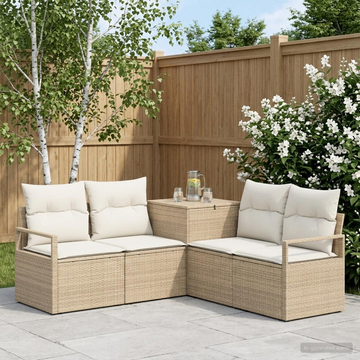 Sofa Sæt 5 stk. Beige og cremehvid Poly Rattan og Stål