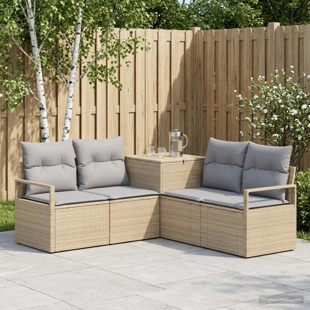 Sofa Sæt 5 stk. Beige og lys grå Poly Rattan og Stål