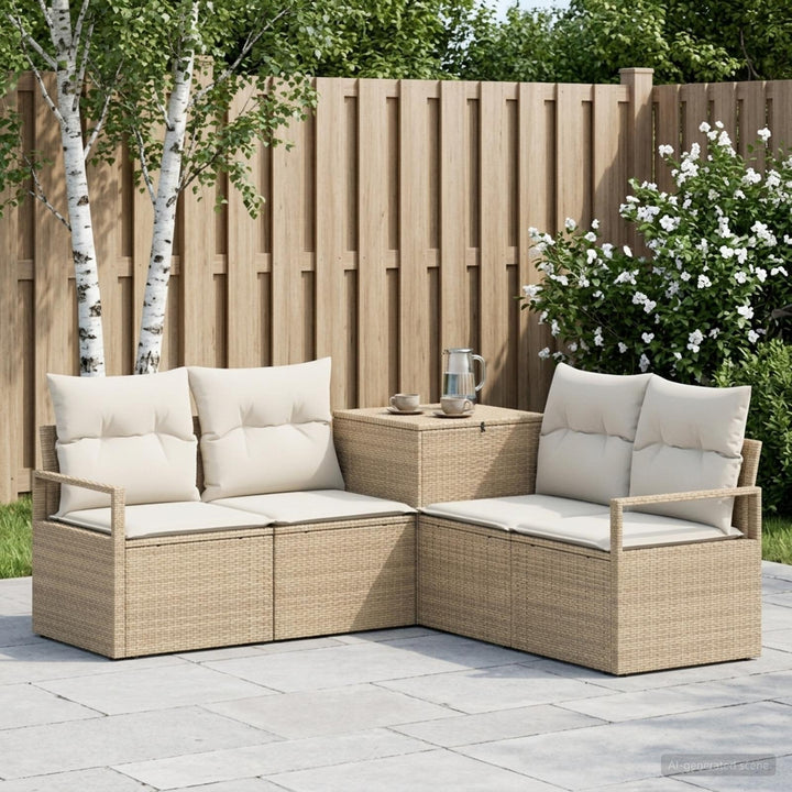 Sofa Sæt 5 stk. Beige og cremehvid Poly Rattan og Stål