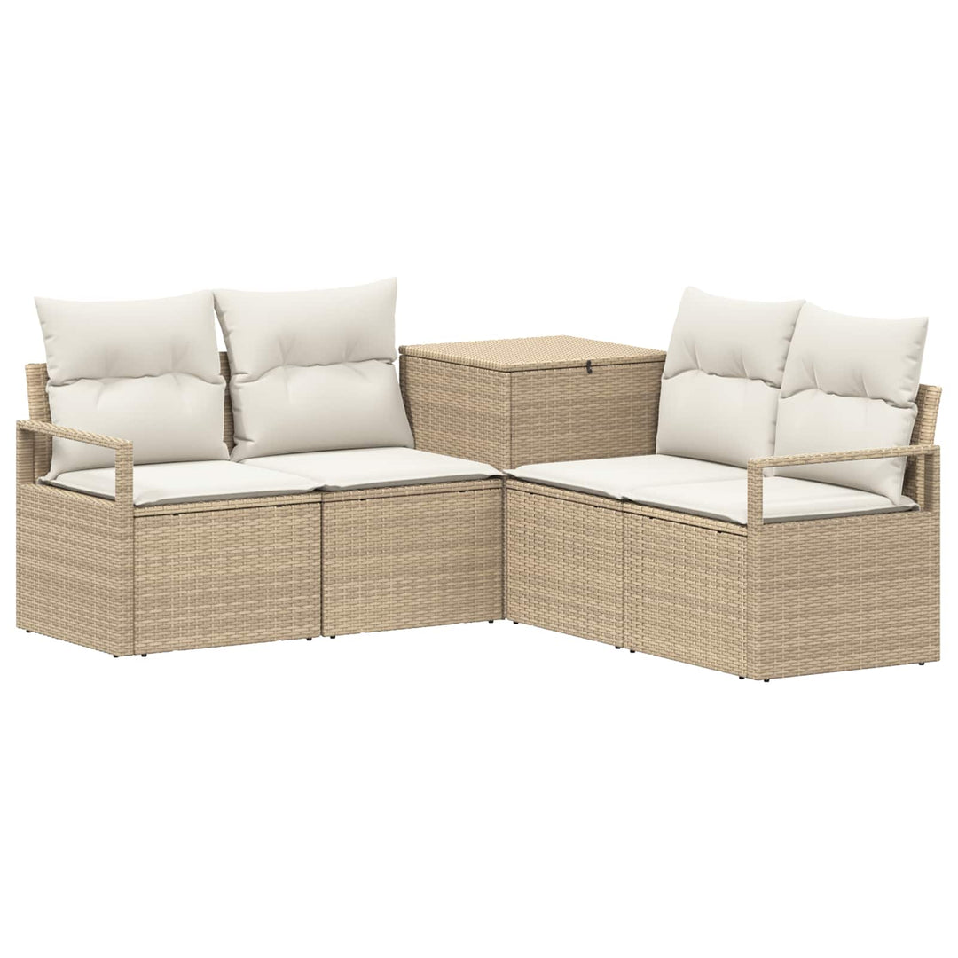Sofa Sæt 5 stk. Beige og cremehvid Poly Rattan og Stål