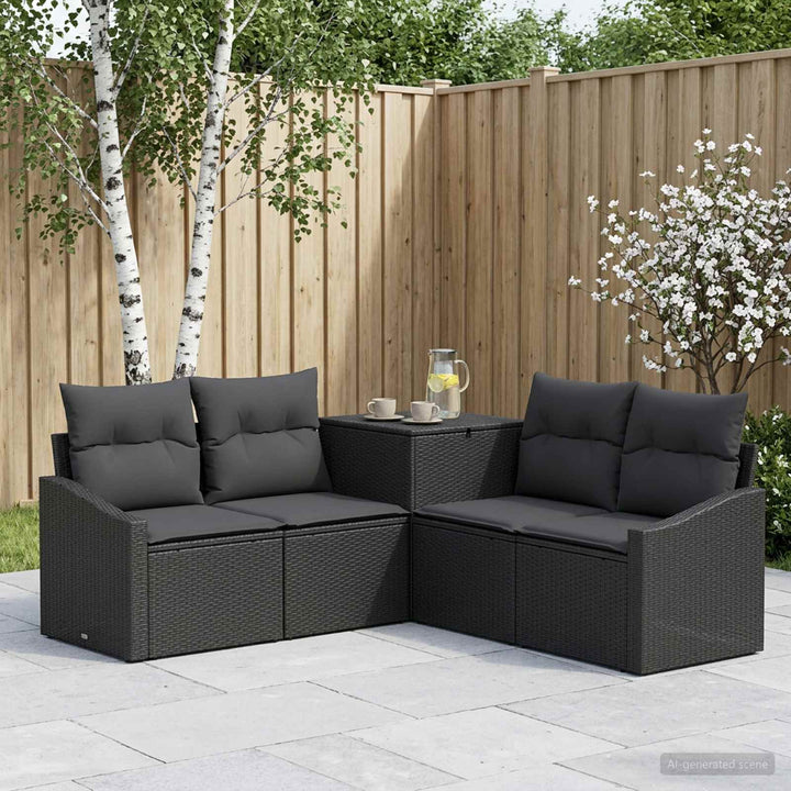 Sofa Sæt 5 stk. Sort Poly Rattan og Stål