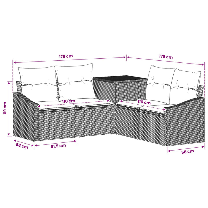 Sofa Sæt 5 stk. Sort Poly Rattan og Stål