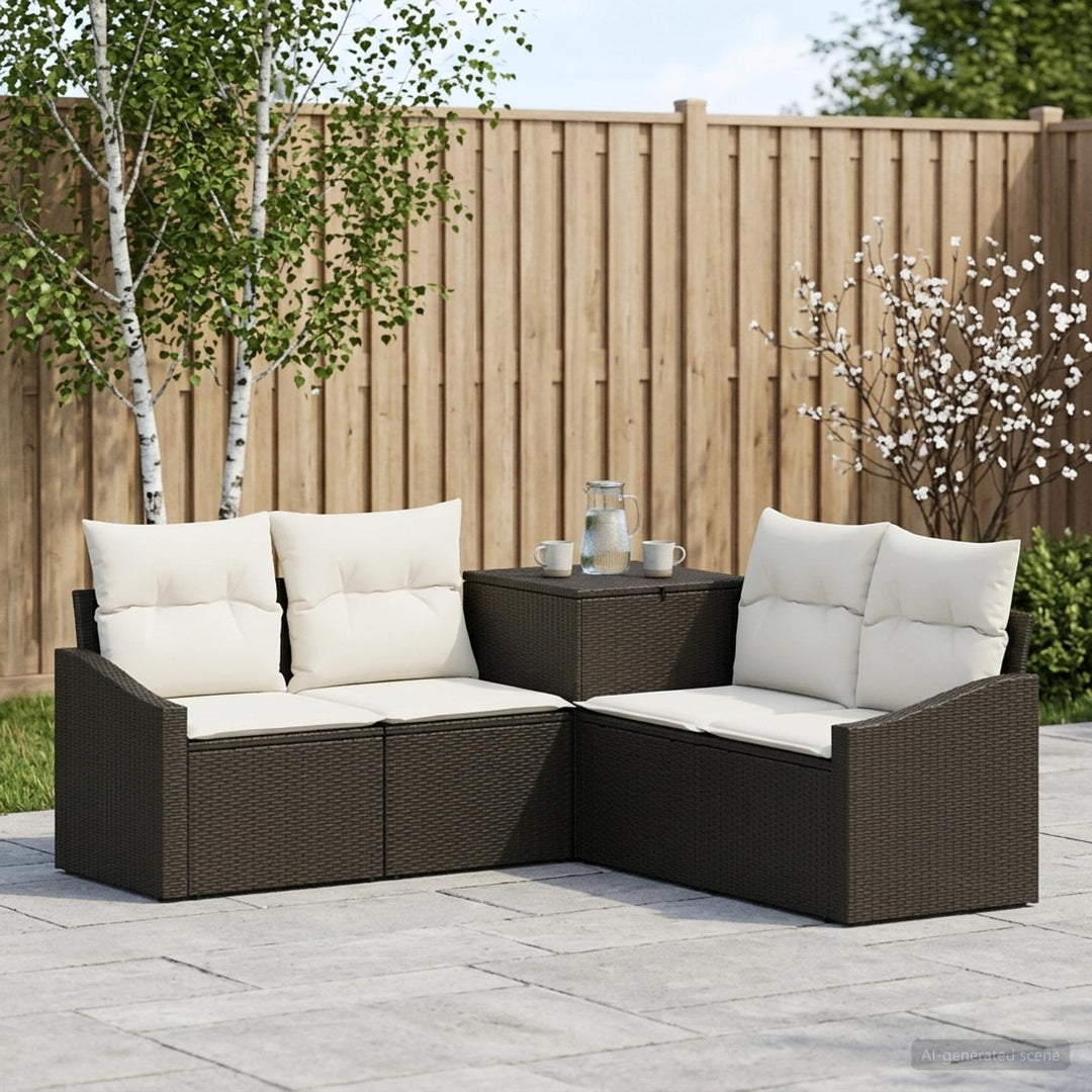 Sofa Sæt 5 stk. Sort og Cremehvid Poly Rattan og Stål