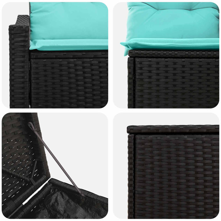 Sofa Sæt 5 stk. Sort og Blå Poly Rattan og Stål