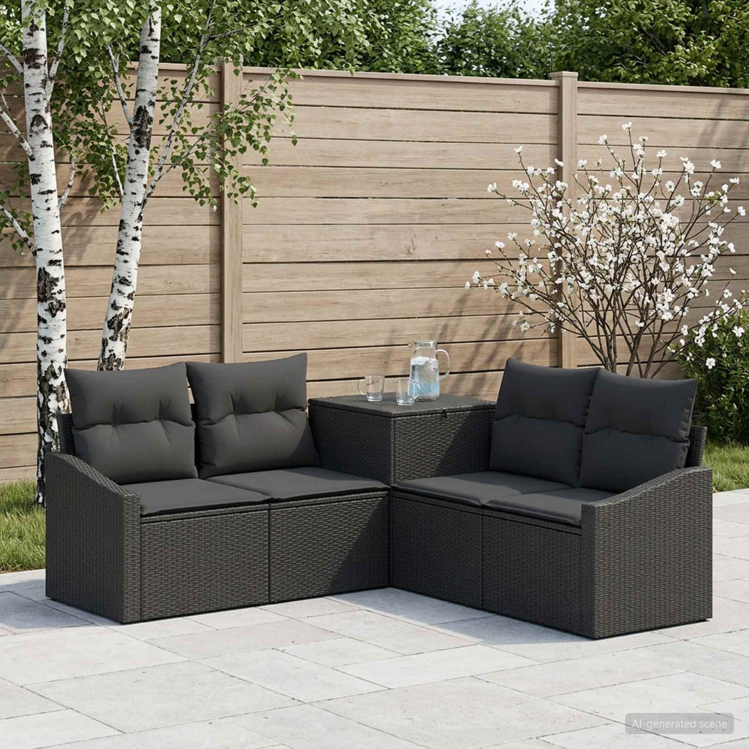 Sofa Sæt 5 stk. Sort Poly Rattan og Stål