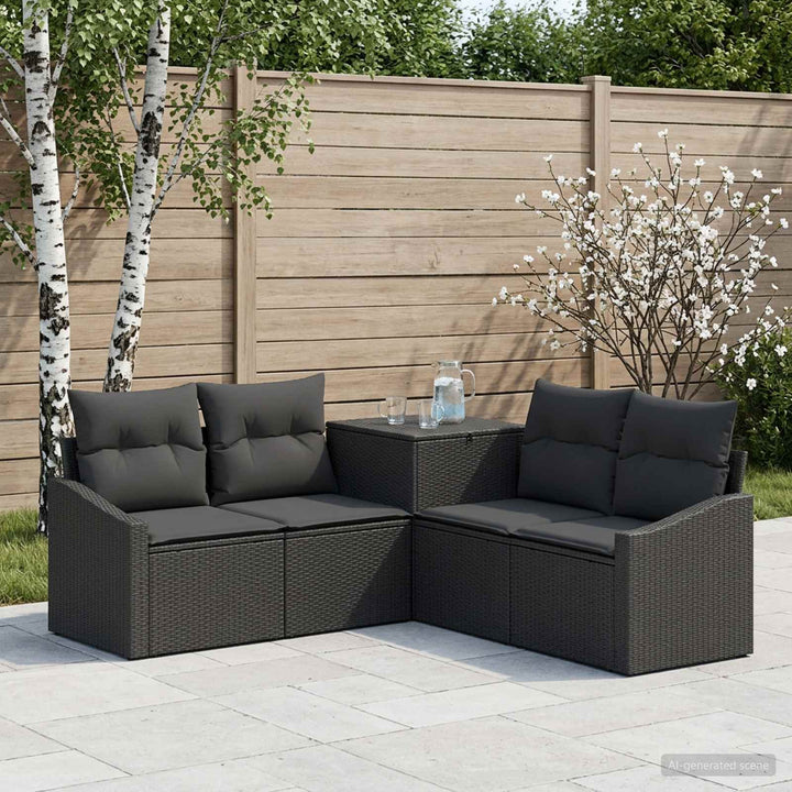 Sofa Sæt 5 stk. Sort Poly Rattan og Stål