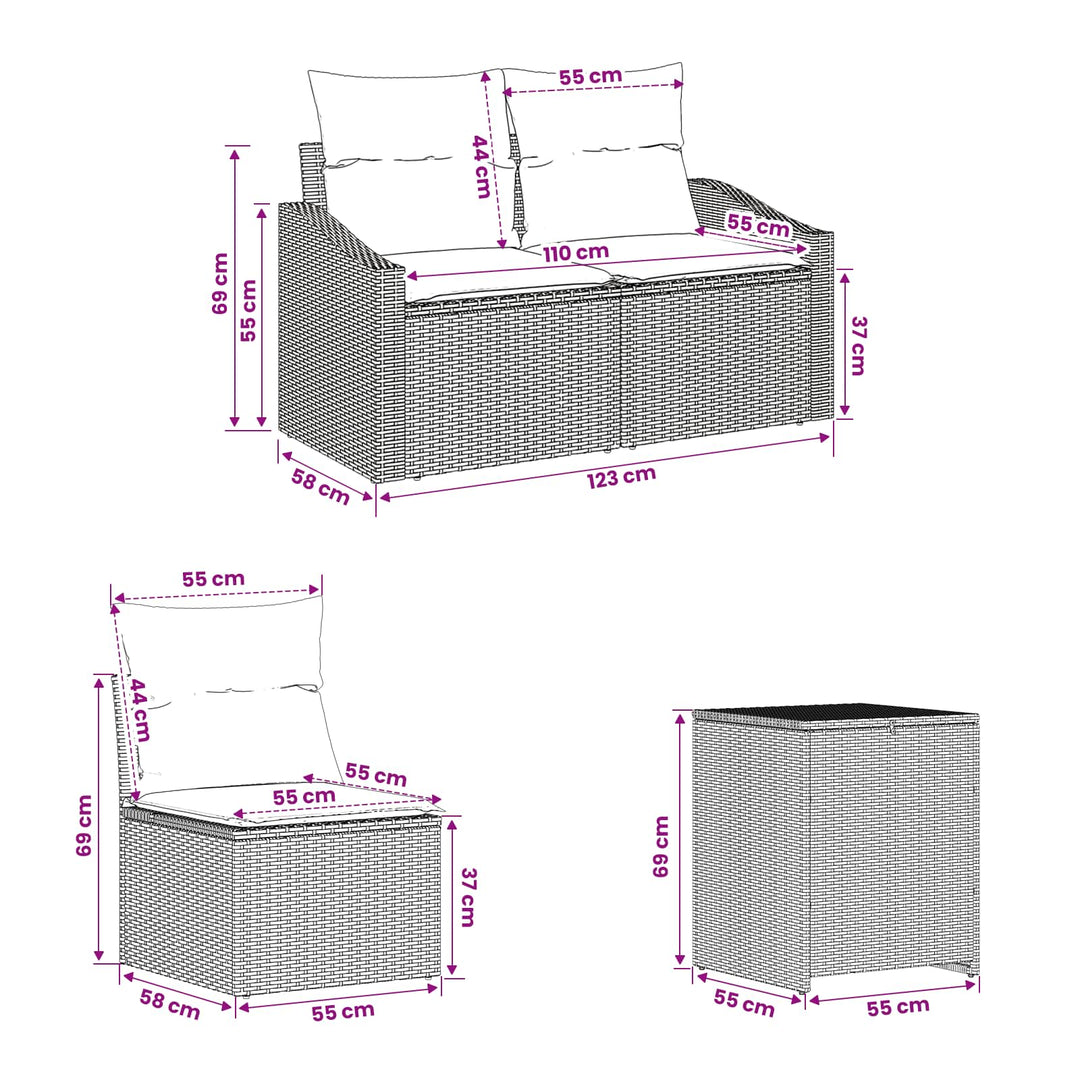 Sofa Sæt 5 stk. Sort Poly Rattan og Stål