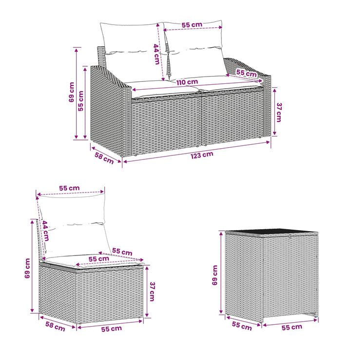 Sofa Sæt 5 stk. Sort Poly Rattan og Stål